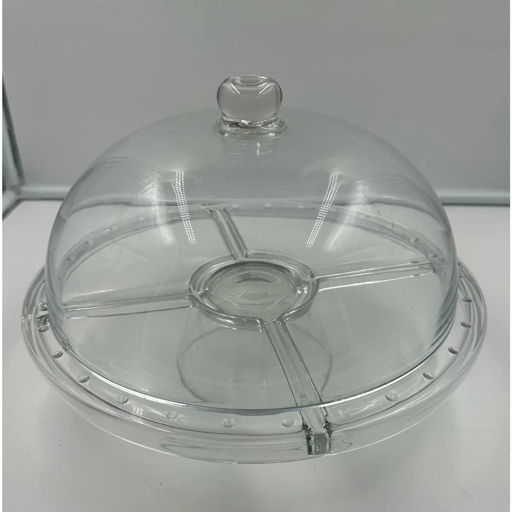 Vintage Pedestal Glass Cake Stand with Dome Holds 12
